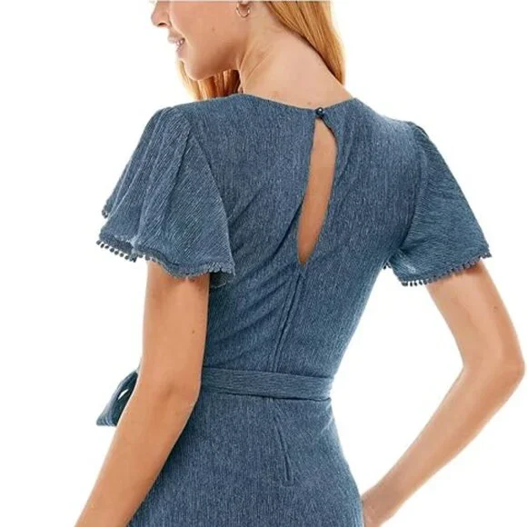 NWT City Studios Juniors Flutter-Sleeve Belted Dress Size 13 - Picture 3 of 5